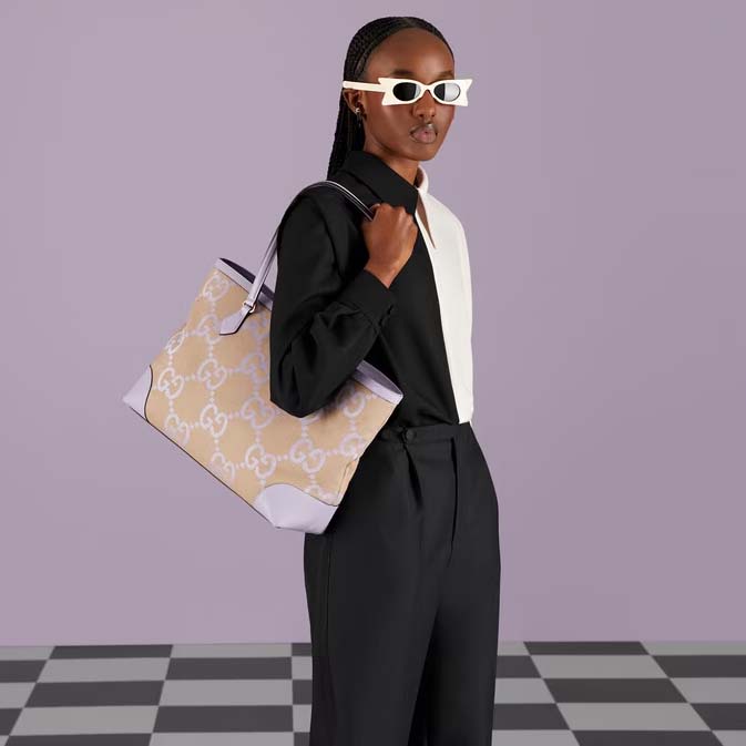 Gucci Unisex Ophidia Jumbo GG Medium Tote Beige Lilac Double G