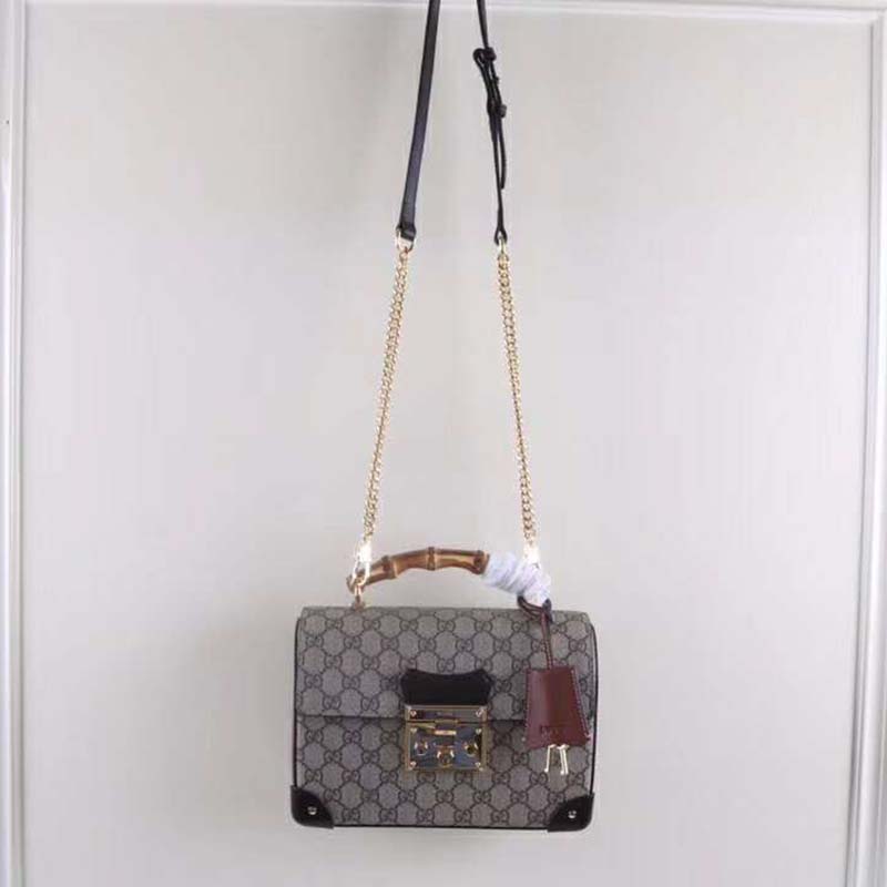 Gucci GG Women Padlock GG Small Bamboo Shoulder Bag Beige