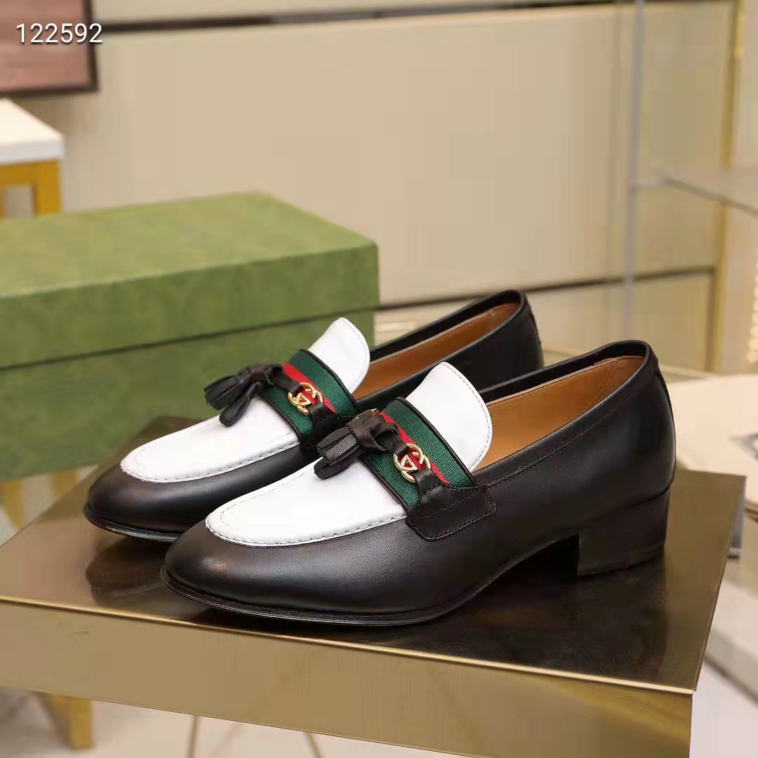 Gucci Unisex GG Loafer Web Interlocking G White Black Leather Green Red Web