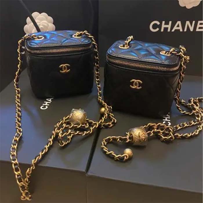Chanel Women CC Mini Box Bag Black Calfskin Leather Gold-Tone Metal