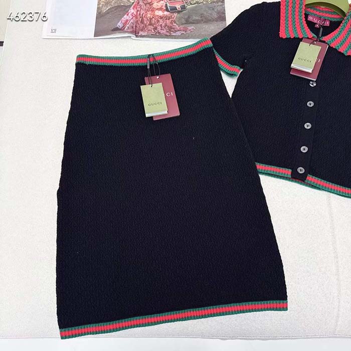 Gucci GG Women Cotton Lace Skirt Web Low Waist Mid-Length