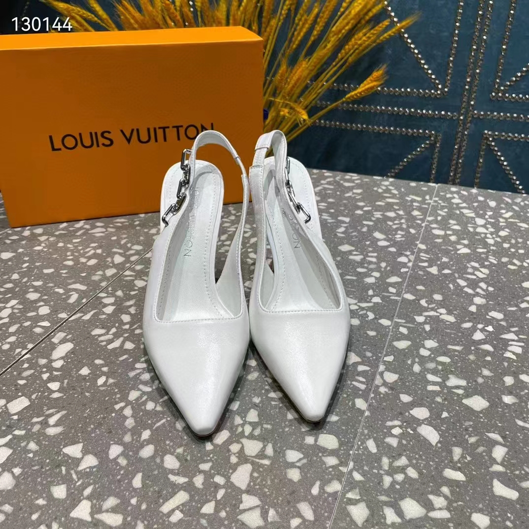 Louis Vuitton LV Women Sparkle Slingback Pump Silver Metallic Calf Leather 9.5 Cm Heel