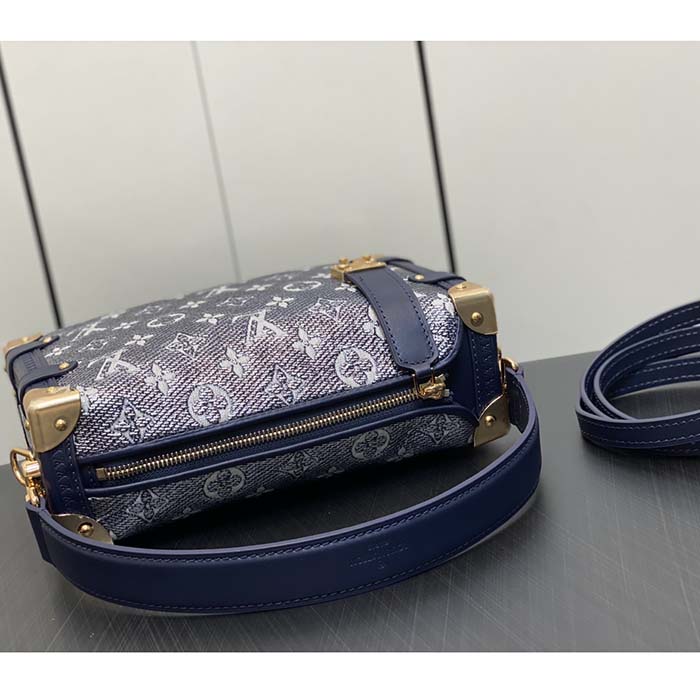 Louis Vuitton LV Unisex Side Trunk Blue Monogram Coated Canvas Cowhide Leather