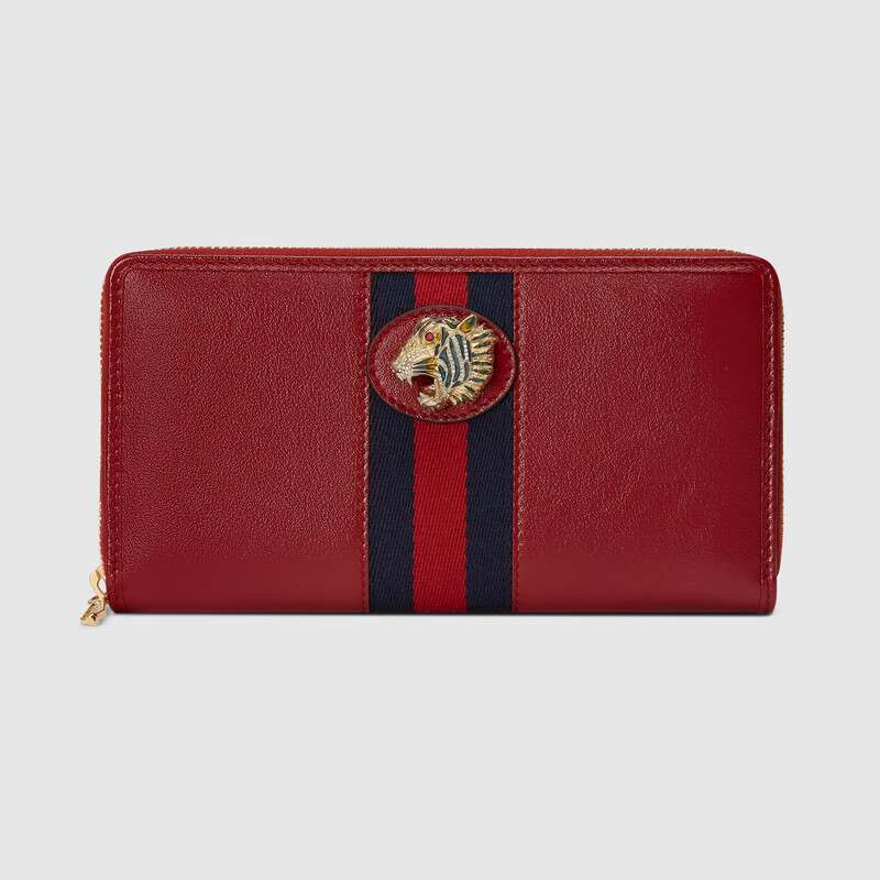 Gucci GG Unisex Rajah Zip Around Wallet in Cerise Leather with a Vintage Effect