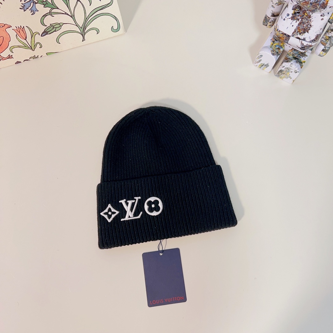 Louis Vuitton Unisex LV Headline Beanie Black Wool Monogram Flowers