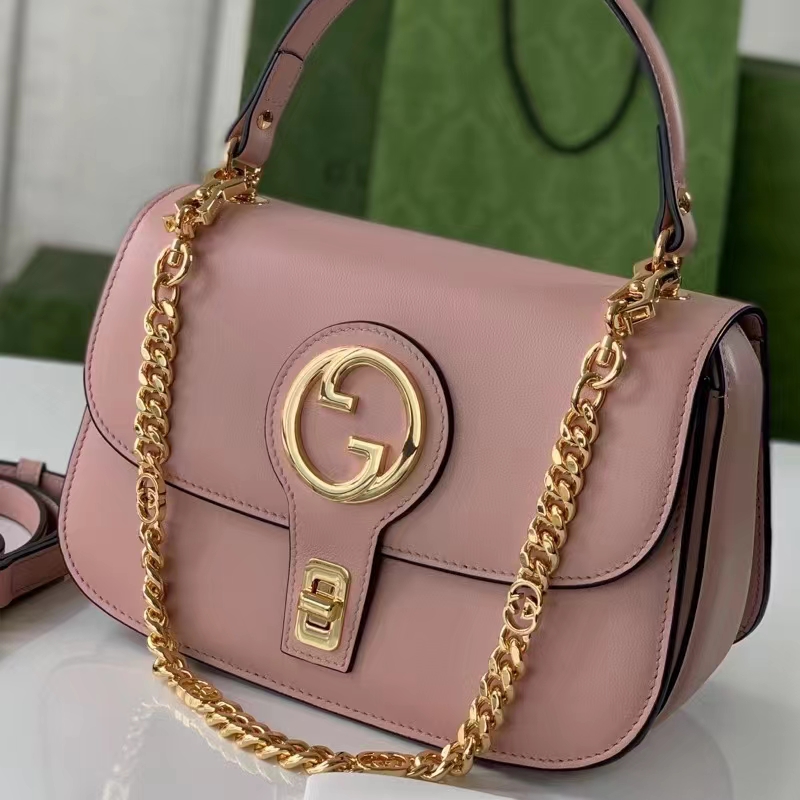 Gucci Women GG Blondie Top-Handle Bag Light Pink Leather Round Interlocking G