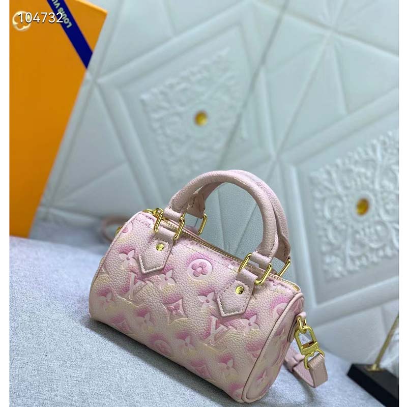 Louis Vuitton LV Women Nano Speedy Pink Monogram Empreinte Embossed Supple Grained Cowhide