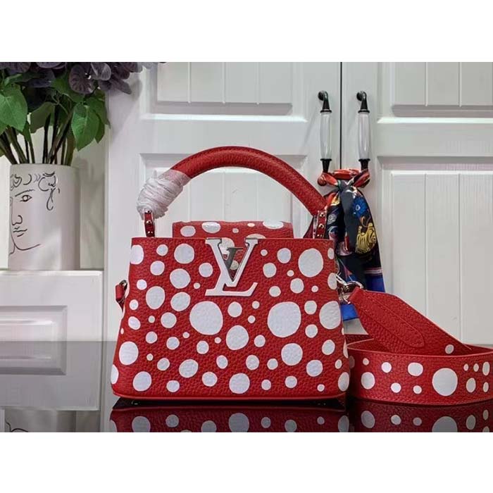 Louis Vuitton Women LV x YK Capucines Mini Red Taurillon Bull Calf Leather Infinity Dots Print