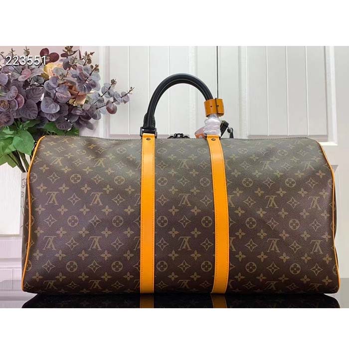 Louis Vuitton LV Unisex Keepall Bandoulière 45 Radiant Sun Monogram Macassar Coated Canvas