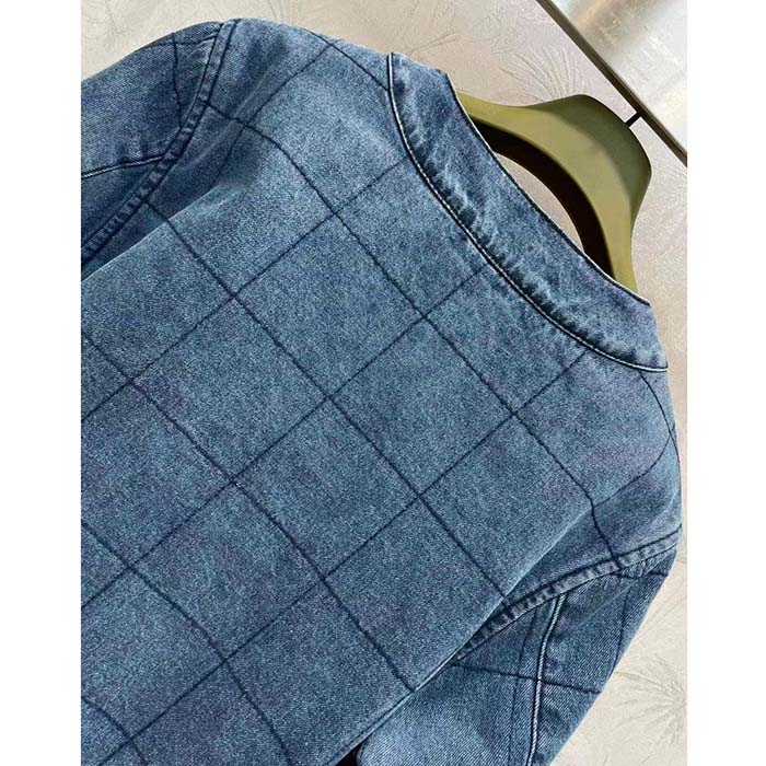 Gucci Women GG Reversible Denim Jacket Camel Ebony GG Canvas Reversible Collarless Dropped Shoulder
