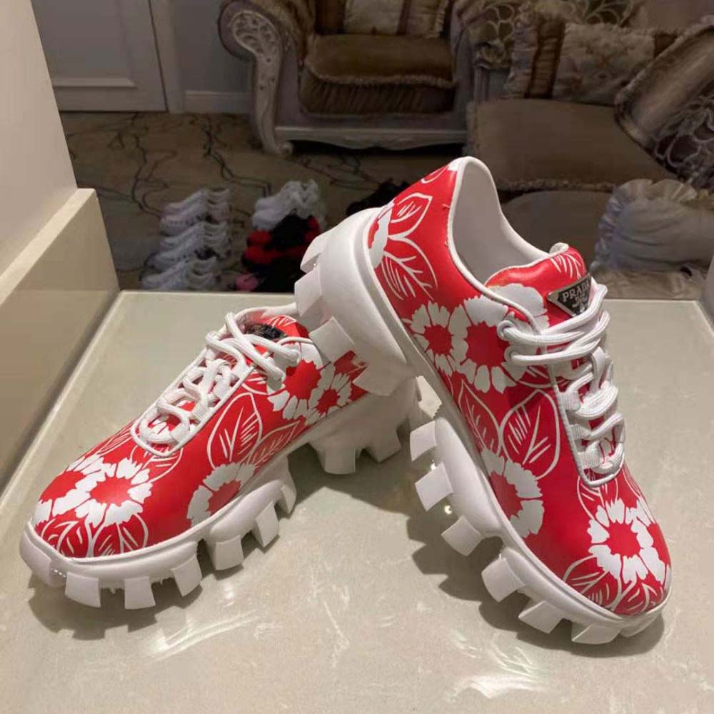 Prada Women Printed Nylon Sneakers-Red