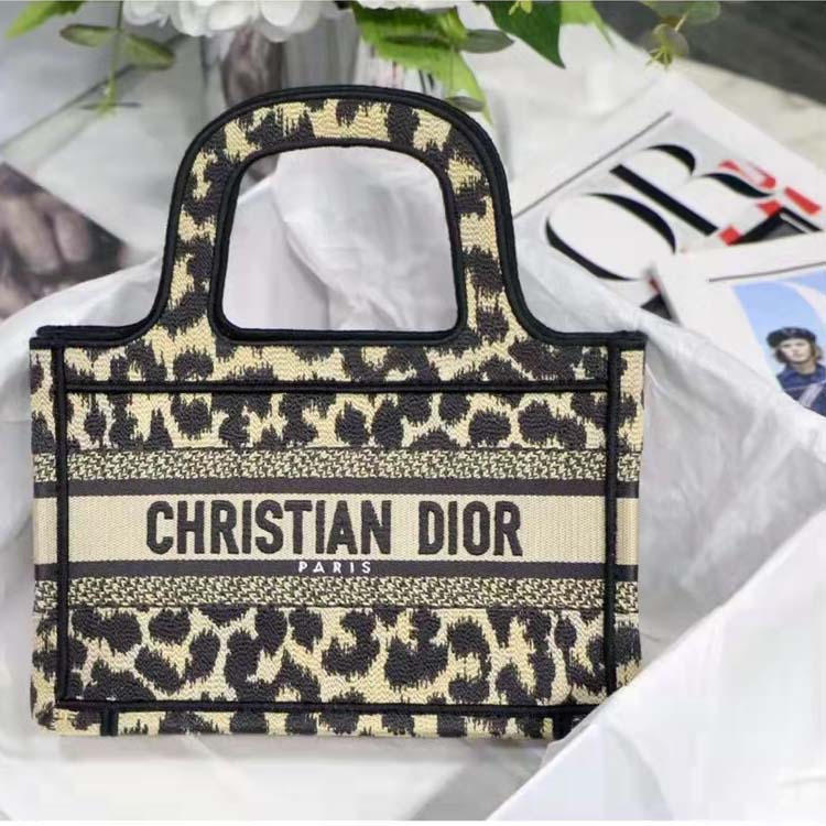Dior Women CD Mini Dior Book Tote Beige Multicolor Mizza Embroidery