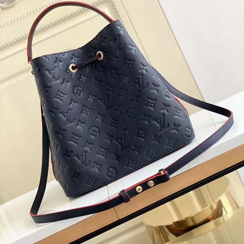 Louis Vuitton LV Women NéoNoé MM Bucket Navy Embossed Monogram Empreinte Grained Cowhide