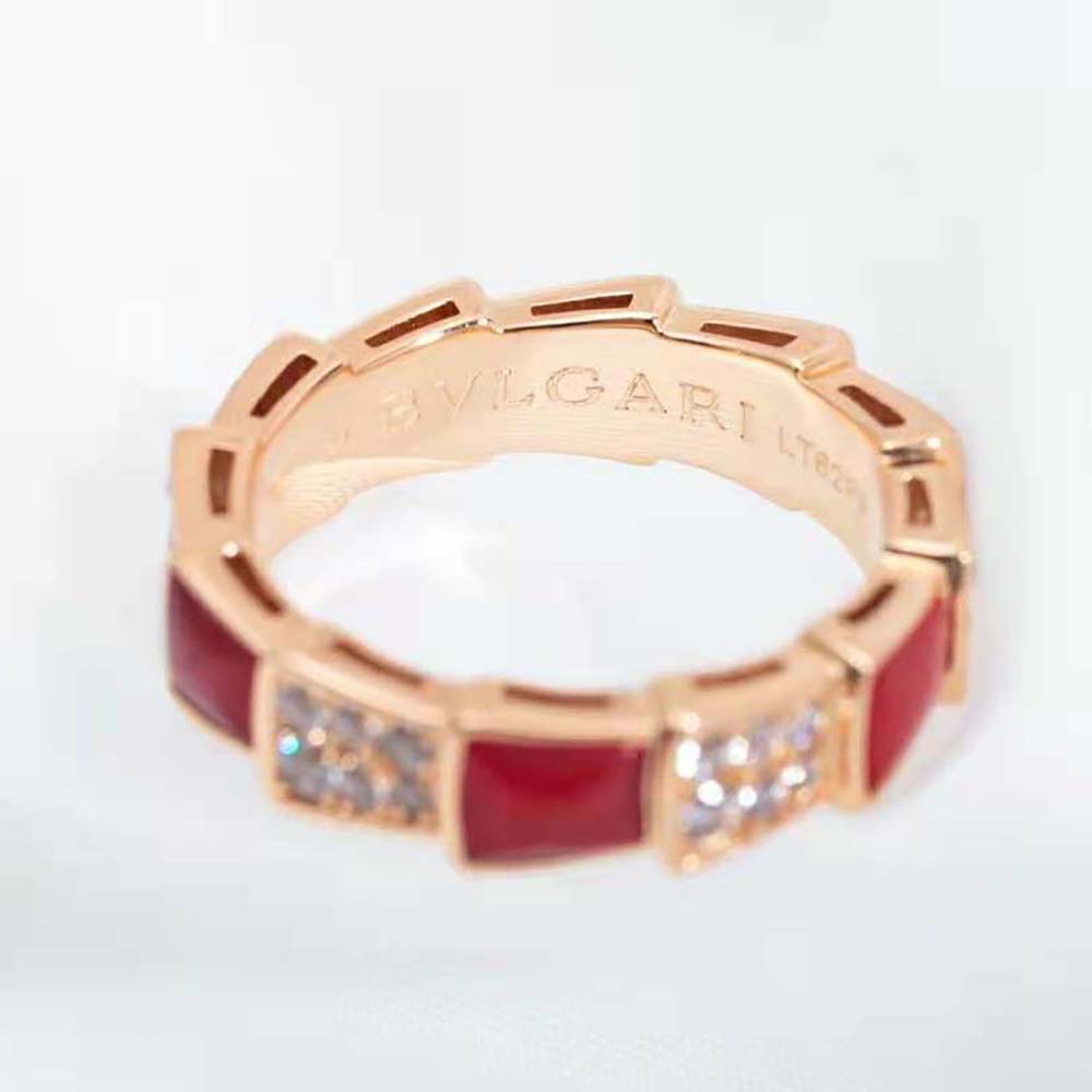 Bvlgari Women Serpenti Viper Band Ring in 18 KT Rose Gold-Red