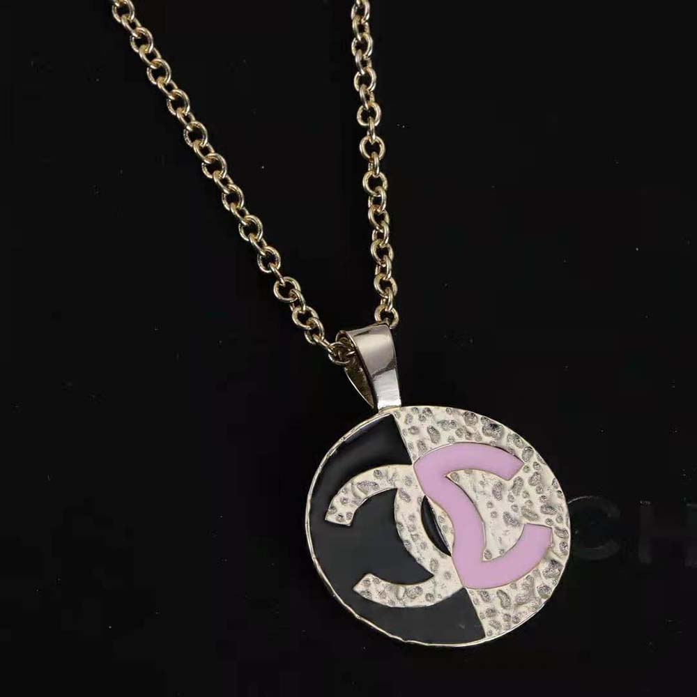 Chanel Women Pendant Necklace in Metal-Black and Pink