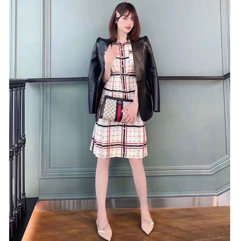 Gucci Women Ophidia GG Small Shoulder Bag Beige Blue GG Supreme Canvas