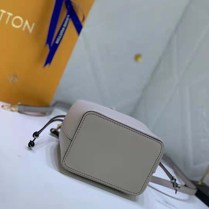 Louis Vuitton LV Women Nano Lockme Bucket Bag Greige Beige Grained Calf