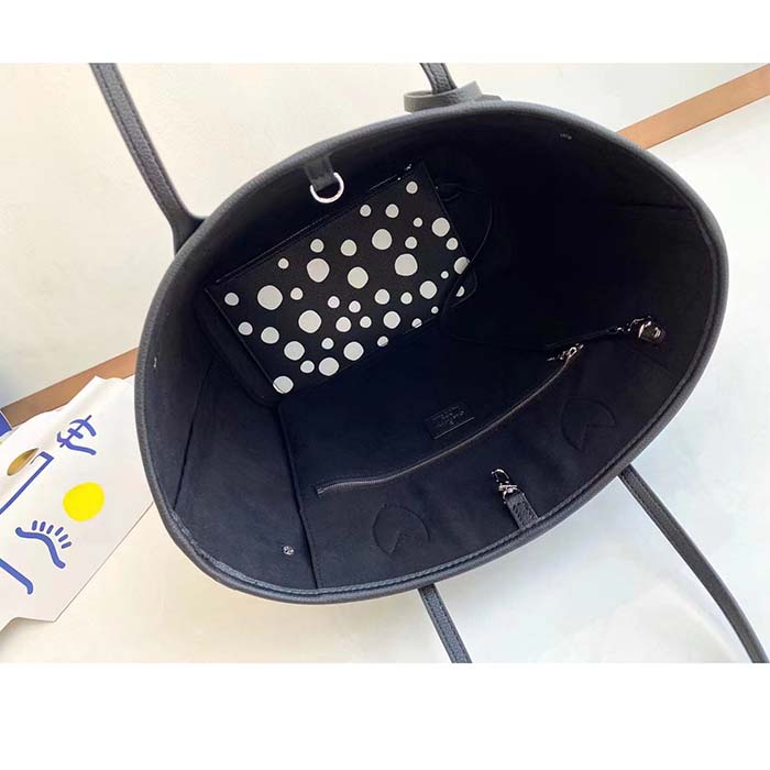 Louis Vuitton Women LVxYK Neverfull MM Tote Black White Embossed Grained Monogram Empreinte Cowhide