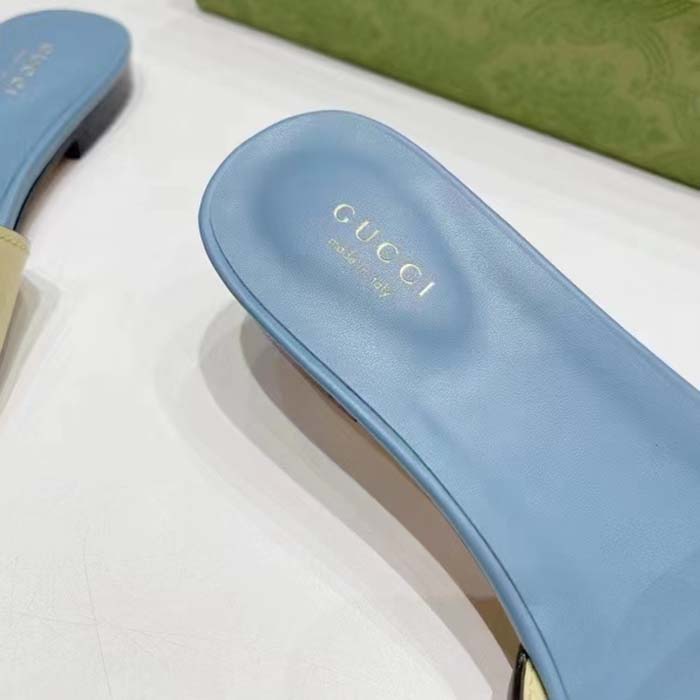 Gucci Unisex Interlocking G Cut-Out Slide Sandal Yellow Light Blue Suede Flat