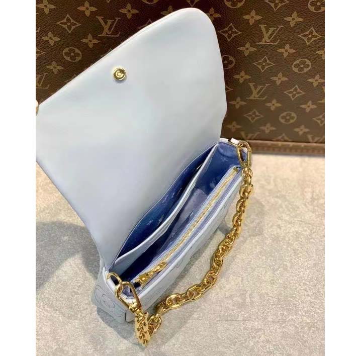 Louis Vuitton LV Women Wallet On Strap Bubblegram Blue Monogram Embroidered Quilted Calf