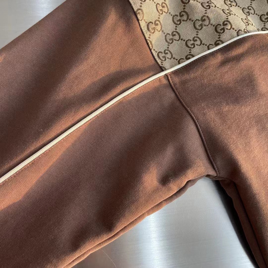 Gucci GG Men Cotton Jersey Sweatshirt GG Canvas Yoke Crewneck Dropped Shoulder Batwing Sleeves