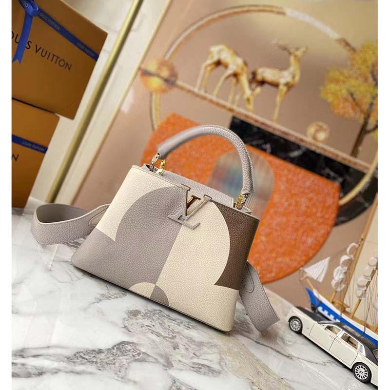 Louis Vuitton LV Women Capucines BB Gray Crème Taurillon Cowhide Leather