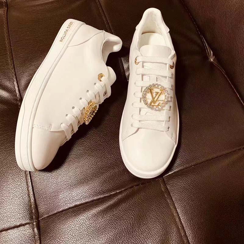 Louis Vuitton LV Unisex Frontrow Sneaker Circle White Calf Leather Rubber Outsole