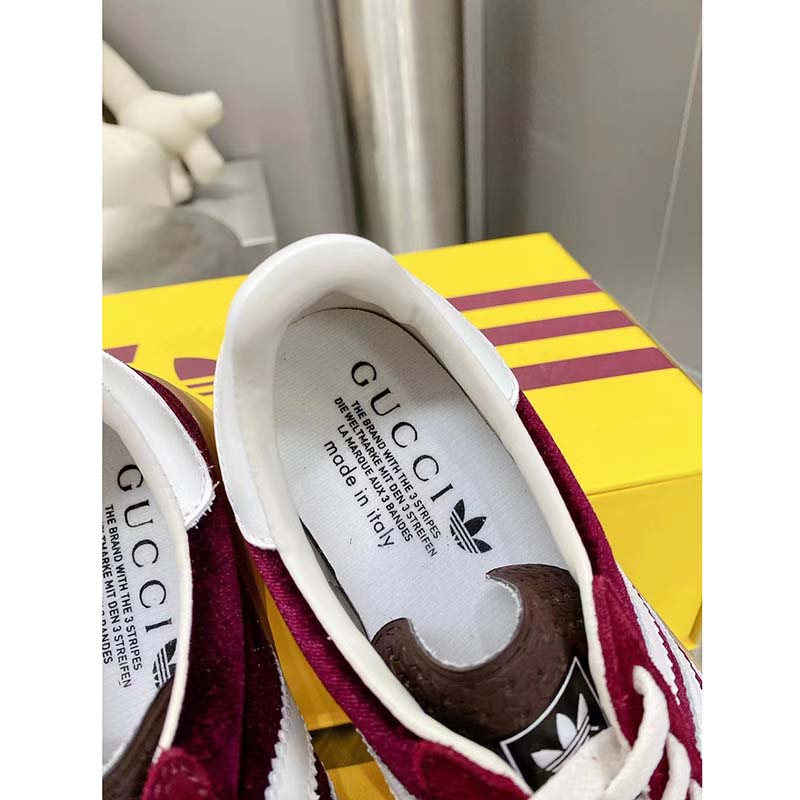 Gucci Unisex Adidas x Gucci Gazelle Sneaker Burgundy Suede Trefoil Embossed