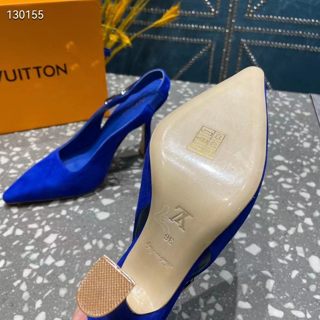 Louis Vuitton Women Sparkle Slingback Pump Blue Suede Baby Goat Leather 9.5 Cm Heel