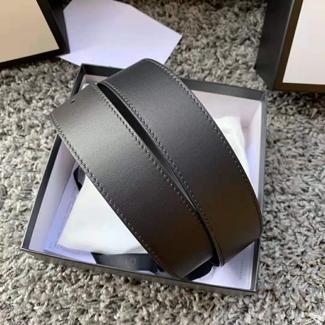 Gucci Unisex GG Marmont Leather Belt with Shiny Buckle in 3.8cm Width-Black