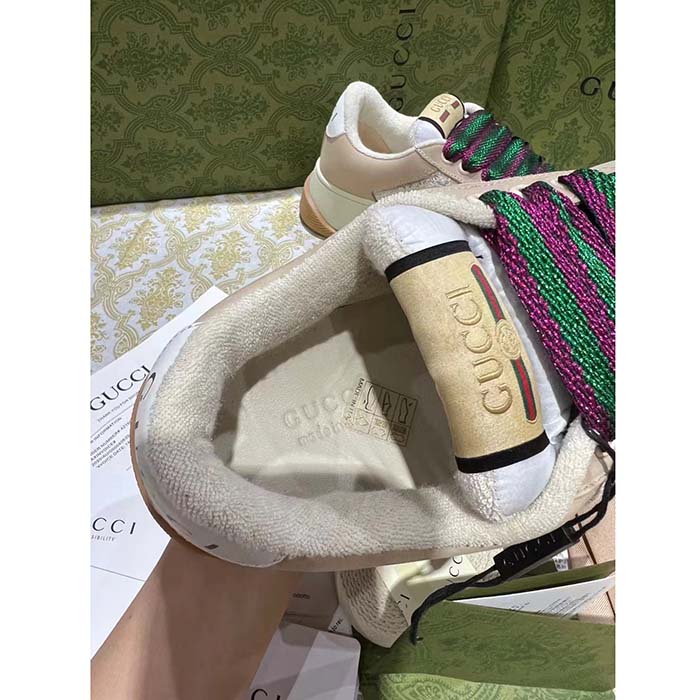 Gucci Unisex Screener Sneaker White GG Lamé Canvas Chunky Laces 4.8 CM Heel