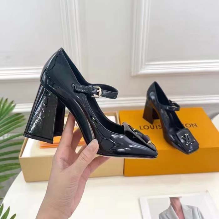 Louis Vuitton LV Women Shake Pump Black Patent Calf Leather Lambskin 8.5 CM Heel