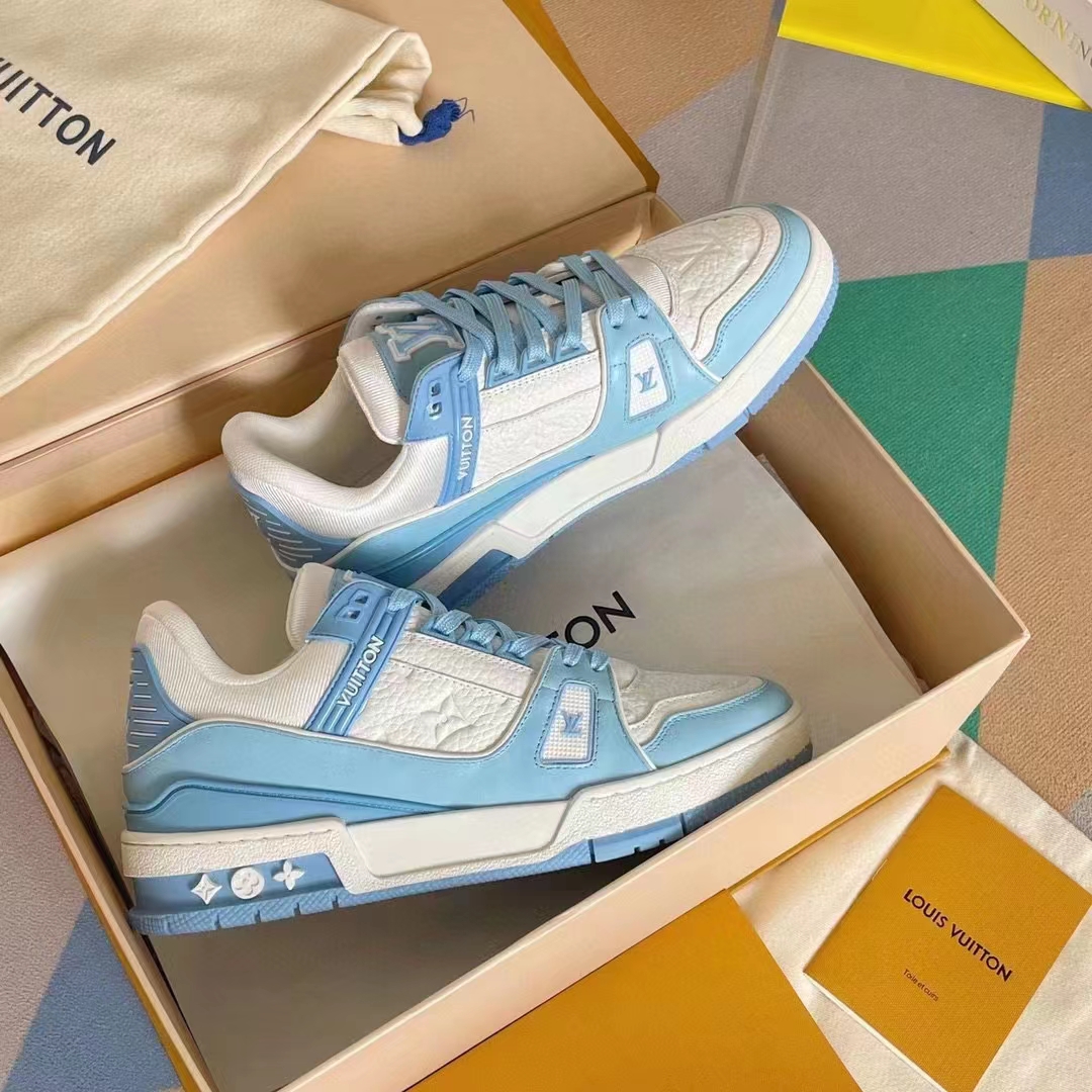 Louis Vuitton LV Unisex Trainer Sneaker Blue Mix Materials Initials Monogram Flowers