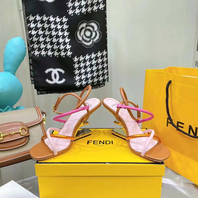 Fendi Women FF First Pink Nappa Leather High-Heeled Sandals 9.5 cm Heel