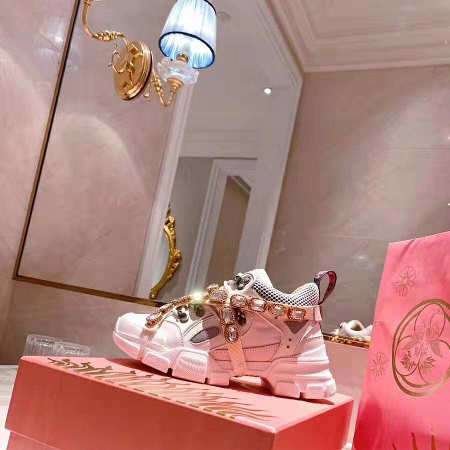 Gucci Women Flashtrek Sneaker with Removable Crystals 5.6cm Height-White