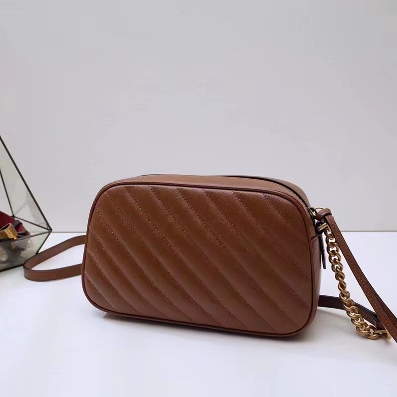 Gucci Women GG Marmont Small Matelassé Shoulder Bag Brown Leather Double G