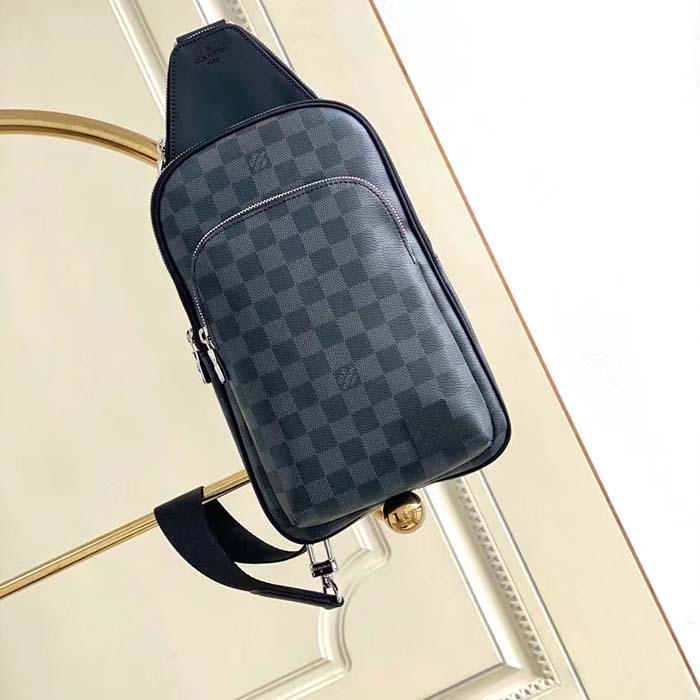 Louis Vuitton LV Unisex Avenue Sling Bag Grey Damier Graphite Coated Canvas Cowhide