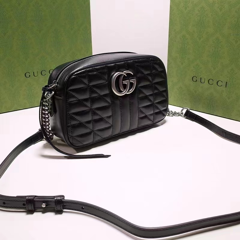 Gucci Women GG Marmont Small Shoulder Bag Black Matelassé