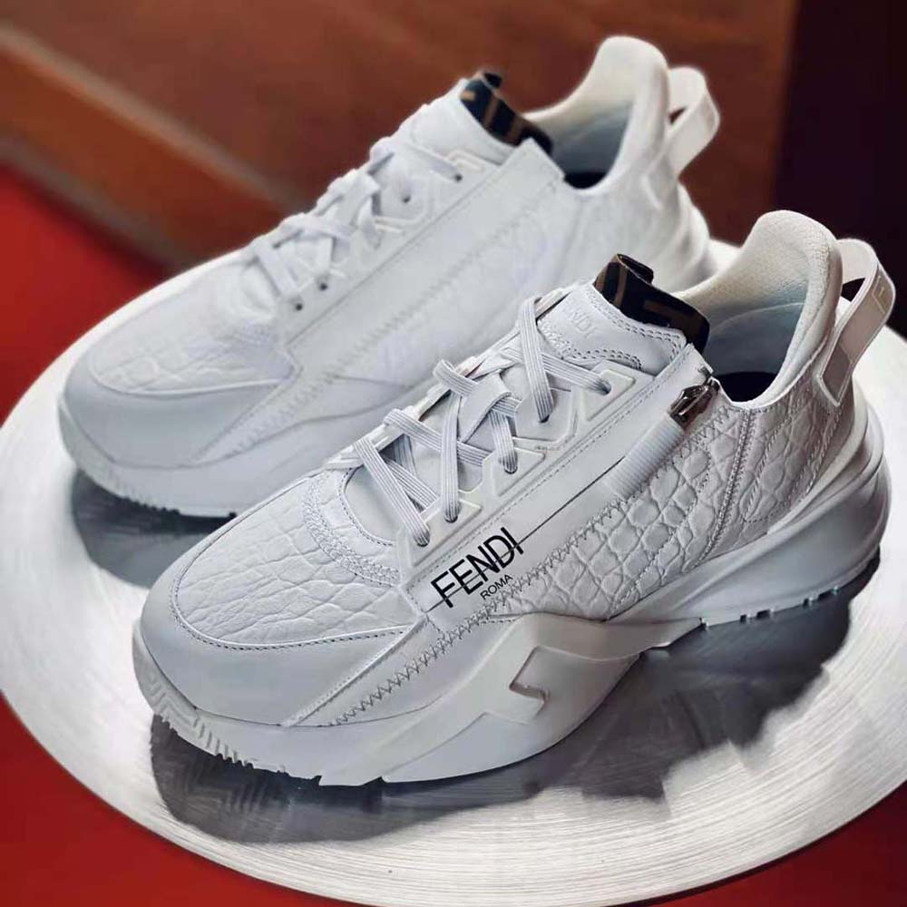 Fendi Men Sneakers White Caiman Low-Tops