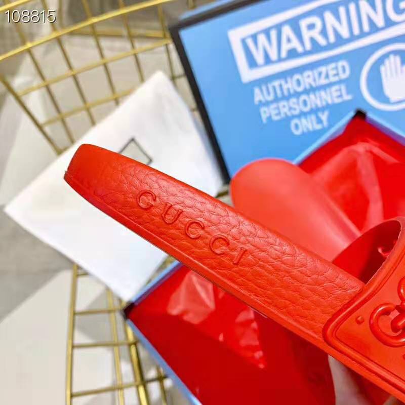 Gucci Women Rubber GG Slide Sandal-Red