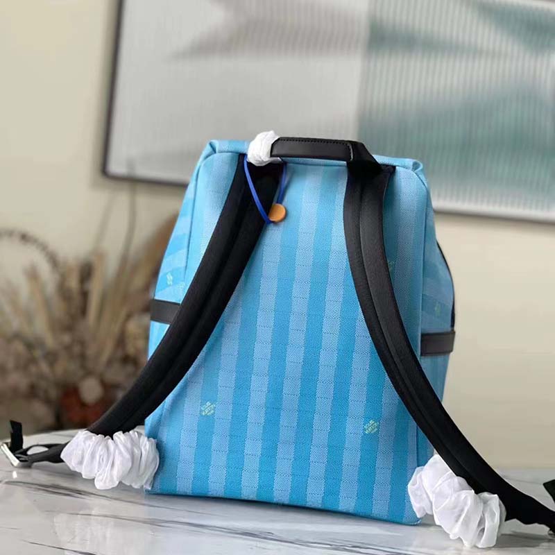 Louis Vuitton LV Unisex Discovery Backpack Gradient Blue Damier Stripes Coated Canvas