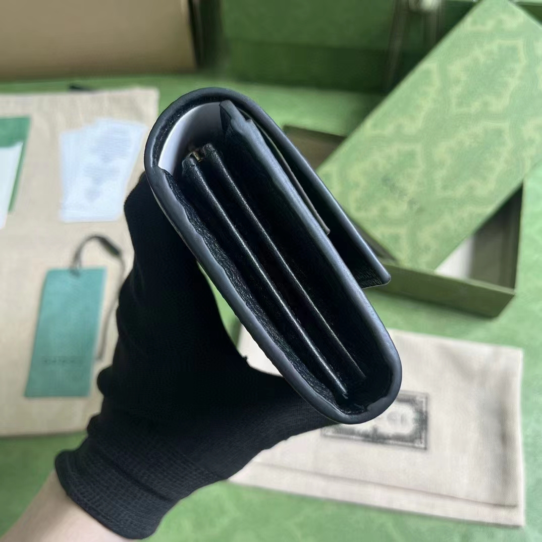 Gucci Unisex GG Wallet Interlocking G Python Bow Black Leather Moiré Lining