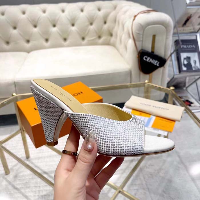 Louis Vuitton LV Women Super Mule Silver Strass Leather Outsole 10 CM Heel