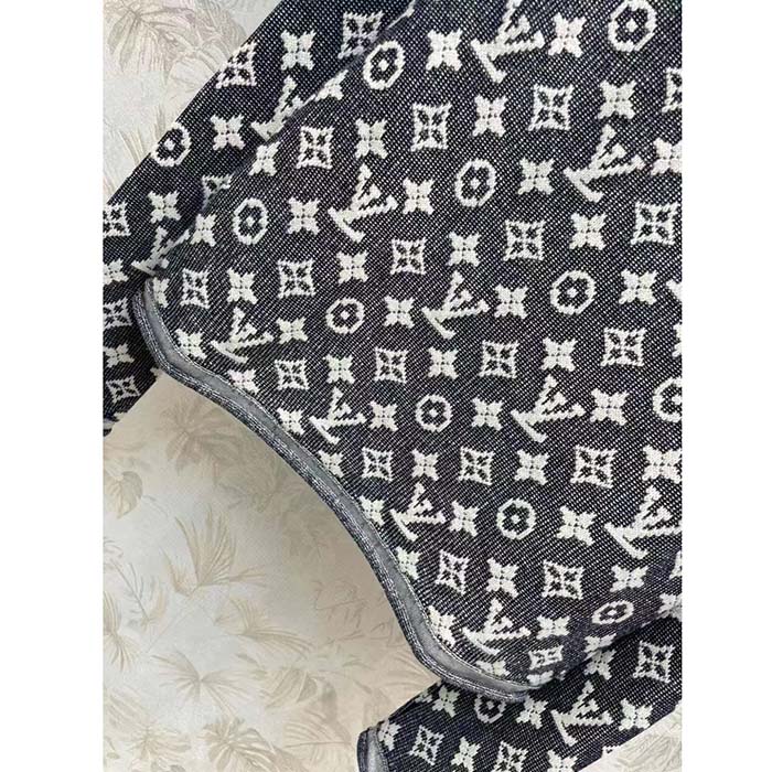 Louis Vuitton Men LV Monogram Jacquard Pullover Wool Cotton Grey Blue Regular Fit