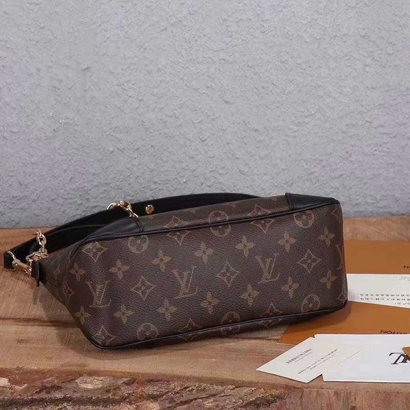 Louis Vuitton LV Women Boulogne Handbag Black Brown Monogram Coated Canvas