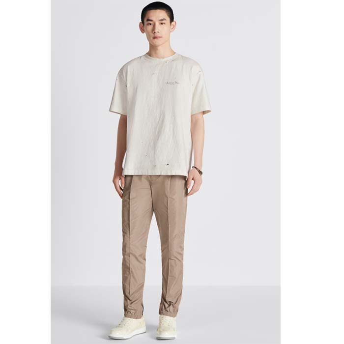 Dior Men CD Christian Dior Couture Relaxed Fit T-Shirt White Ribbed Crew Neck Organic Cotton