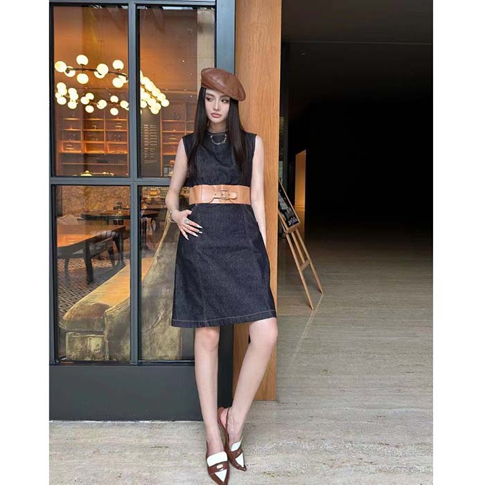 Louis Vuitton Women LV Eyelet Belt Denim Dress Dark Blue 1AFGA5