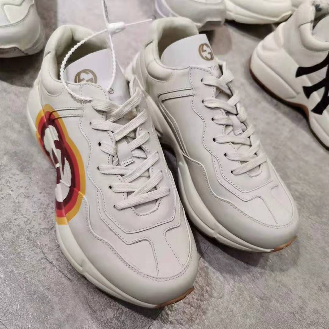 Gucci Women Rhyton Sneaker with Interlocking G and Heart in 4.6 cm Height-Beige