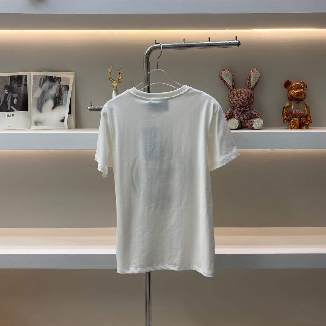 Gucci Women GG Cotton Jersey T-Shirt Interlocking G Crystal Crewneck