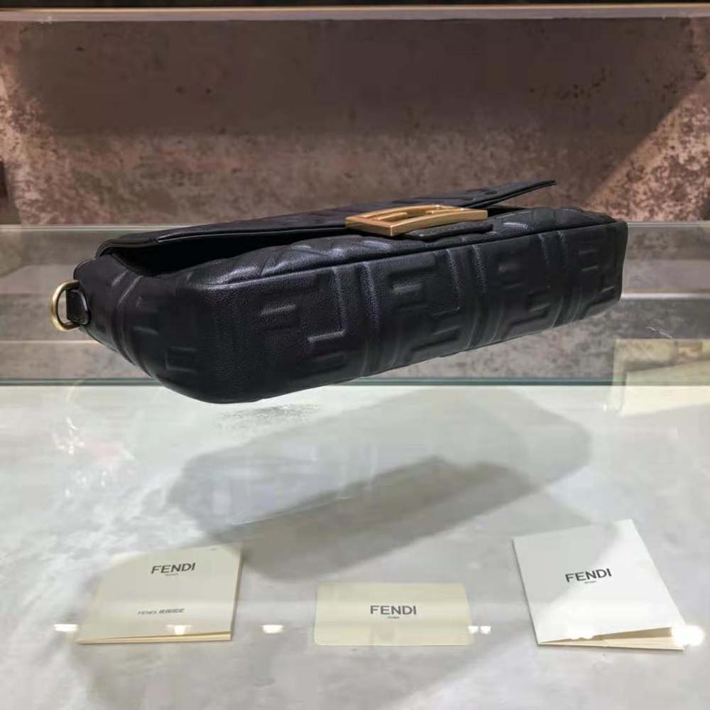 Fendi Women Iconic Medium Baguette Black Leather Bag